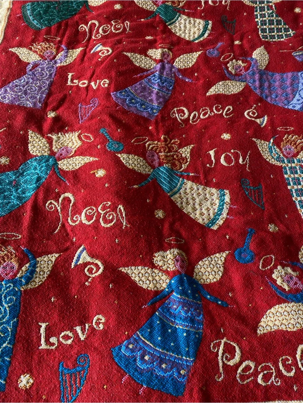 Vintage Christmas Angel Tapestry Throw Blanket Woven Afghan Holiday Joy Peace D